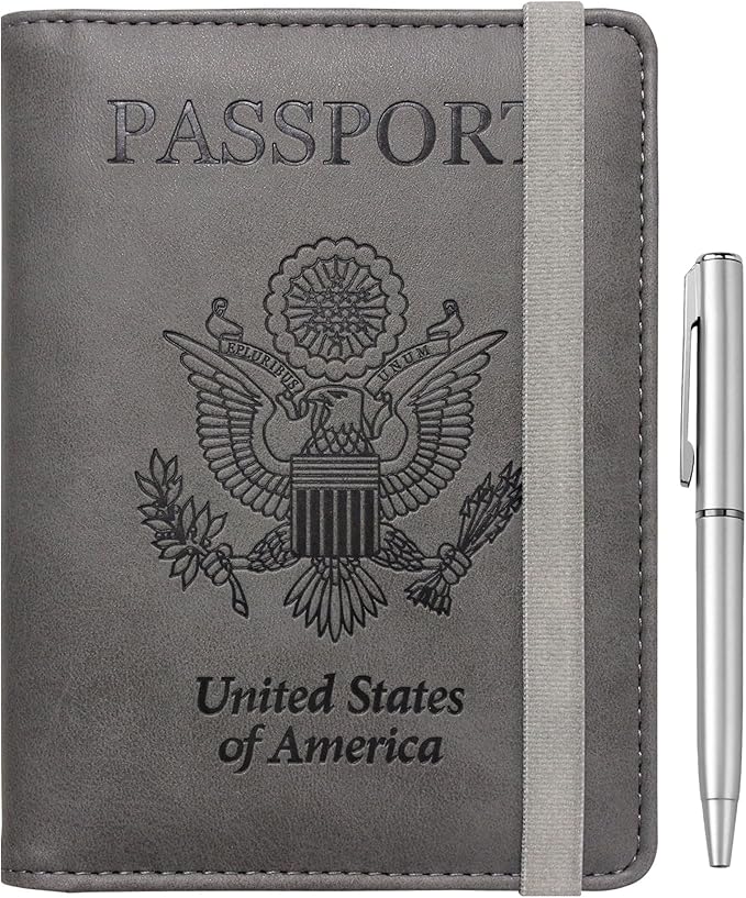 WALNEW Passport Holder for Travel, RFID Passport Wallet, Travel Essentials | PU Leather Passport Cover Case with Pen Holder, Travel Must Haves Accessories, Passport Book Holder for Women Men