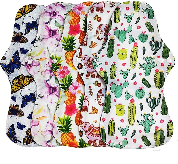 6pcs/Set Resuable Washable Incontinence Pads, Waterproof Organic Bamboo Resuable Menstrual Pads Sets, Including 5pcs Heavy Flow Cloth Mama Sanitary Napkins + 1pc Mini Wet Bag