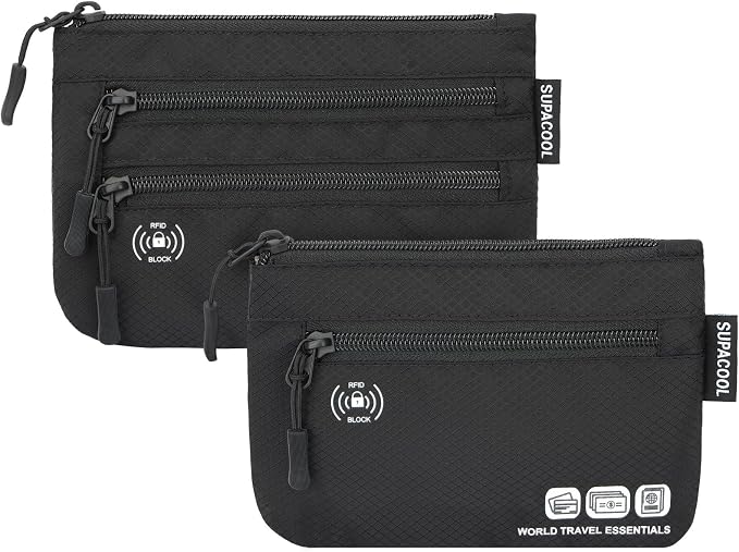 Passport Holder Bag, Travel Wallet for Men Women Family, Passport Pouch, Card Holder Organizer, RFID Blocking, Two-piece Set(Black)