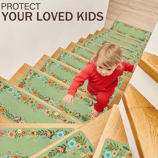 Non Slip Carpet Stair Treads for Wooden Steps Indoor, 4 Pack Stair Runners Covers Staircase Step Rugs Stair Mats for Kids Elders and Dog