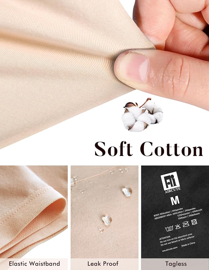 AIRCUTE Washable Leak Proof Incontinence Underwear for Women Absorbency Bladder Control Briefs 70ML,5 Pack (M,Multi-Color)