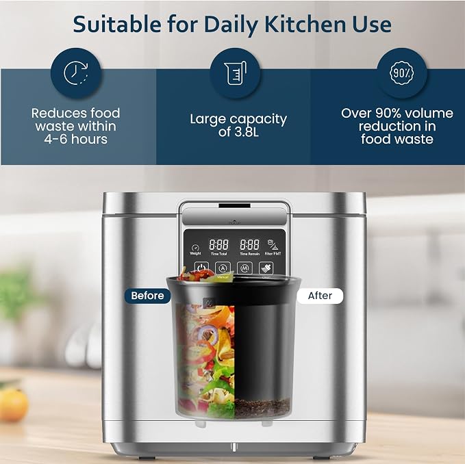 MAGNAVOX Home Culinary Chef Series, 1GALLON Smart Electric Food Waste Composter, Stainless Steel