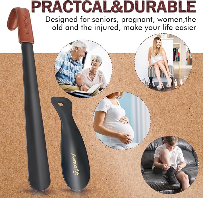 ZOMAKE Long Shoe Horn for Seniors Men,Metal Shoehorn Long handle for Boots, 22.8'' Shoe Spoon Helper