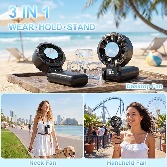 Pro Handheld Portable Fan Cooling 3-in-1 Hand, Desk, Neck & Fan | 5-Speed, Independent Switch, Digital Display, Foldable Personal Fan for Travel/Concerts/Sport Events/Gifts