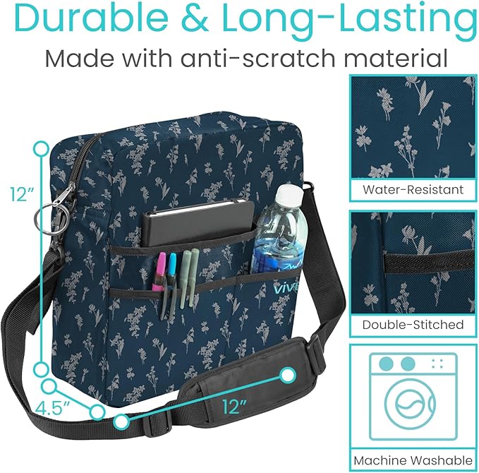 Vive Wheelchair Bag - Machine Washable, Double-Stitched, Water-Resistant Accessory Backpack for Rollators, Wheel Chairs, Walkers - Pouch with XL Pockets & Straps for Quick Installation