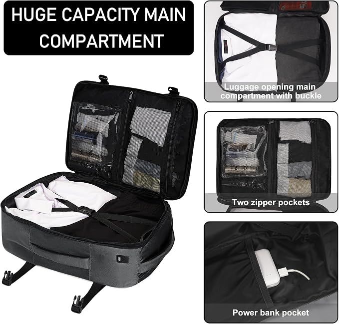 ECOHUB Travel Backpack 18x14x8 Spirit Airlines Personal Item Bag Carry On Backpack 13 Pockets Large Work Casual Daypack for men Airline Approved Waterproof Gym Backpack with Charging Port, Light Grey