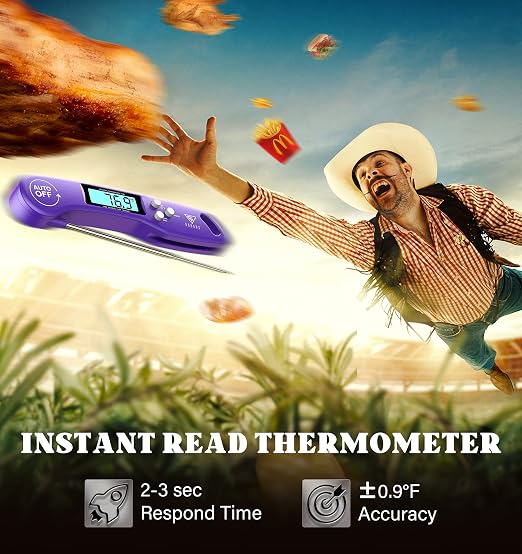 DOQAUS Meat Thermometer – Temperature Dial Thermometers for Cooking Backlight & Auto-Rotating Display, Kitchen Gadgets Essentials for BBQ Oven Grill Smoker Candy Purple