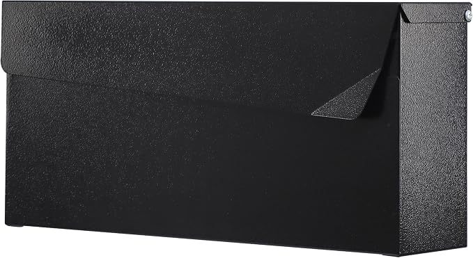 KYODOLED Wall-Mount Mailbox, Large Capacity Mail Box, Mailboxes for Outside, Galvanized Steel Rust-Proof Metal Post Box, 14.56" x7" x4.13" Black