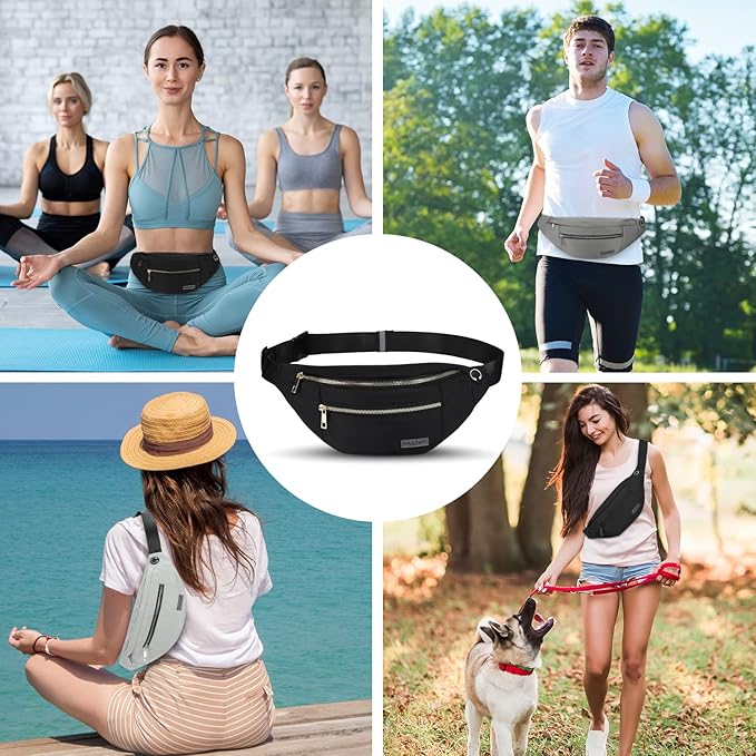 Fashion Cross body Fanny Pack Shoulder Bag for Women Men with Gold Zipper | 4-Zipper Pockets, Versatile,Fit All Phones,Key Chain,Gifts for Enjoy Sports Yoga Festival Workout Running Casual