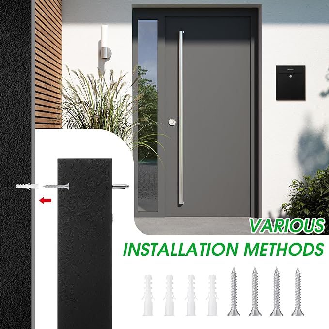 Yaocom Locking Mailbox with Key for Outdoor 14 x 12 x 4 Inches Large Wall Mount Mail Box with Lock Security Mail Drop Metal Collection Boxes Hanging Secure Postbox (Black)