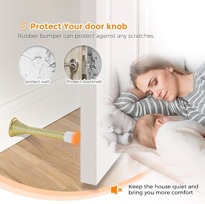 Ravinte Door Stoppers, 12 Pack Gold Spring Door Stops with Rubber Bumper, Door Stoppers for Bottom of Door