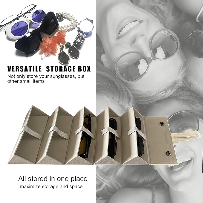Longjet Sunglasses Organizer Travel Glasses Case 5 Slots Multiple Pairs Eyeglasses Storage Box Hanging Eyewear Holder