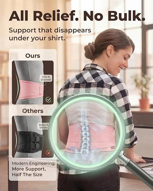 Sparthos Women's Back Brace for Lower Back Pain - Pink Lumbar Support Belt for Sciatica Relief - Breathable Lower Back Brace for Women - Fits 38–44″ Waist (Medium)