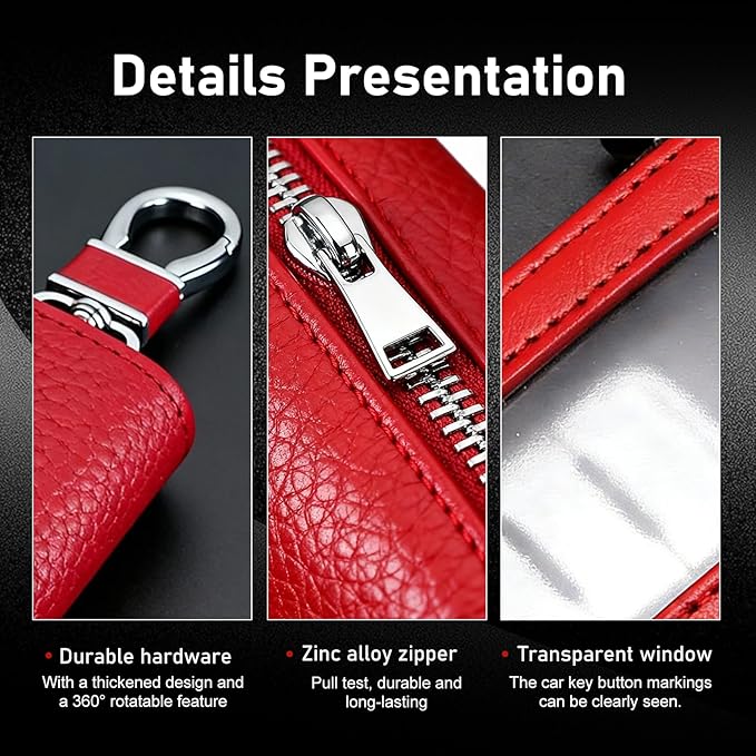 1PC Car Key Fob Case, Leather Car Key Holder for Purse, Automotive Smart Key fob Holder with Hook, for Remote Key Fob