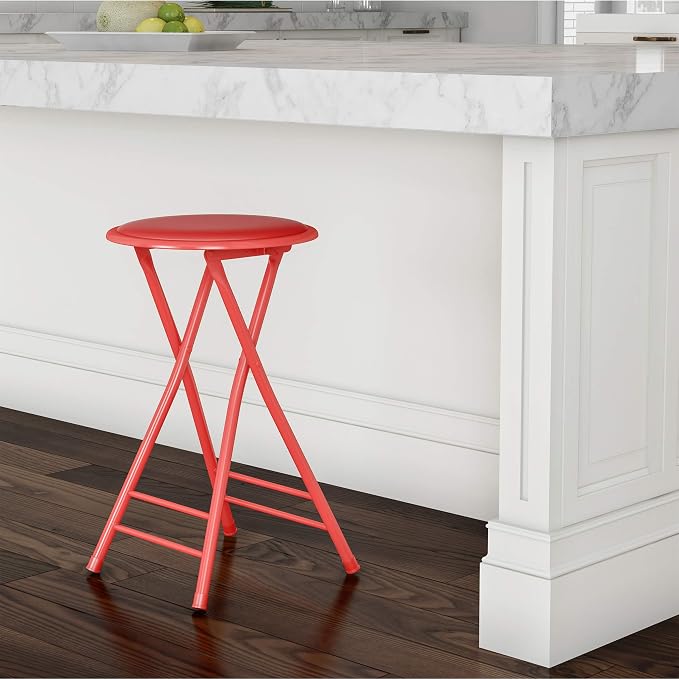 Lavish Home Folding Stool with Padded Backless Seat, Red, 24 Inch | Counter Height Bar Stools with 225lb Capacity, Portable Indoor & Outdoor, Extra Seat for Kitchen, Rec Room or Camping