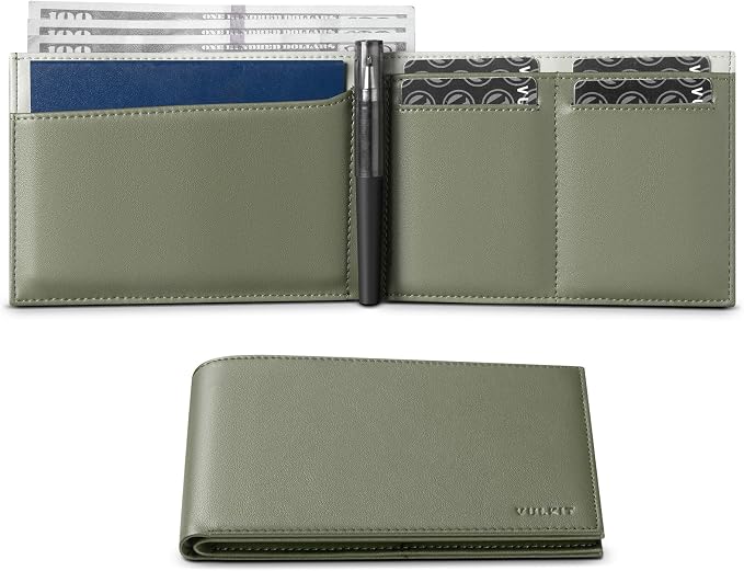 VULKIT Bilfold Passport Holder Leather RFID Blocking Passport Wallet with Hidden Pocket Slim Travel Documents Organizer for Men or Women (Passport, Card, Cash, Coin, SIM Card, Ticket)