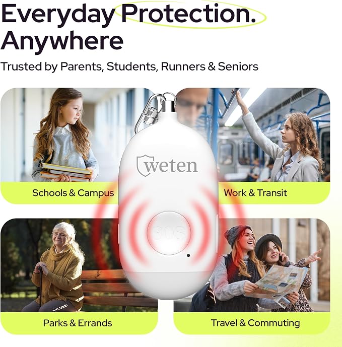 Rechargeable Personal Alarm Keychain, 130dB Siren, LED Light, White | Stylish Personal Safety Alert for Women to Carry, Panic Button Alarm for Security
