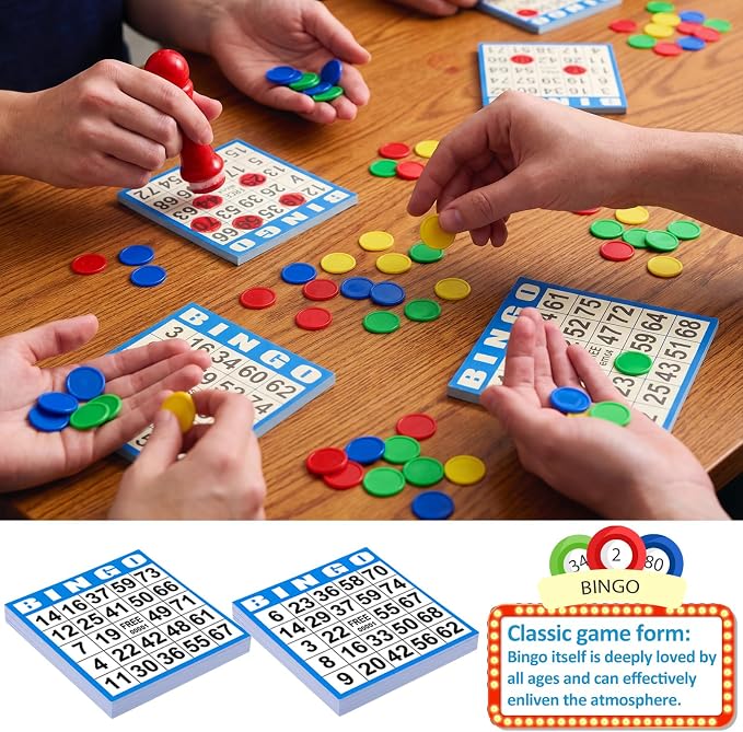 Harloon 1000 Sheets Bingo Paper Game Cards 20 Books 4"x4" Disposable Cards Suit for Family Game Nights Large Groups Activities (Blue)