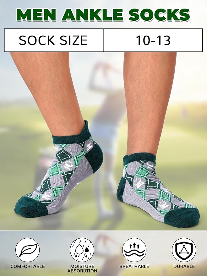 10 Pairs Novelty Mens Golf Socks Summer Athletic Ankle Low Cut No Show Socks for Golf Lover Player Male Golfer Birthday Holiday Team Gifts