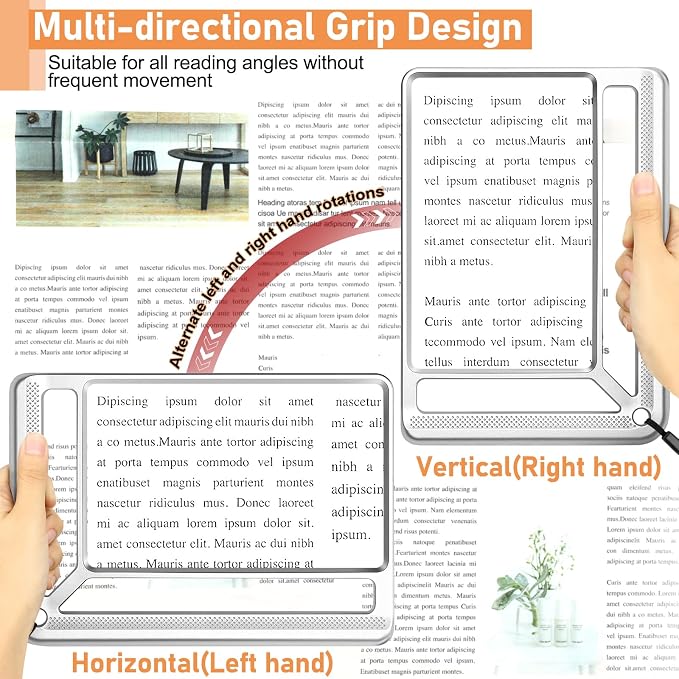 AKKYCVS 5X Full Page Magnifying Glass for Reading, Lightweight Rectangular Magnifier Provides Large Book Page Viewing Area, Handheld Magnifier for Reading Small Prints for Seniors, Low Vision-Silver