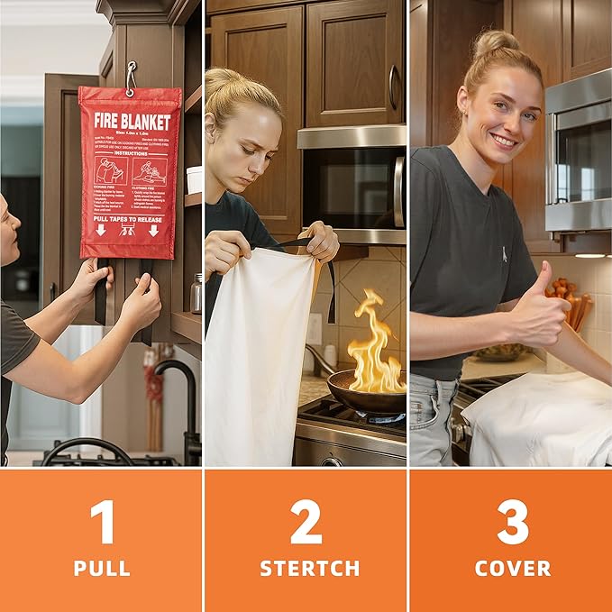 Fire Blanket 8 Pack - 40" x 40" Prepared Emergency Fire Blanket | For Home and Kitchen, RV, Grill, Fireplace, Safe & Easy for Young Adults and Elderly Living Alone | Fiberglass CE Certified