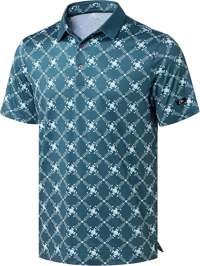 Obla Mens Golf Polo Shirts Short Sleeve Dry Fit Performance Moisture Wicking Casual Print Collared Golf Shirts for Men