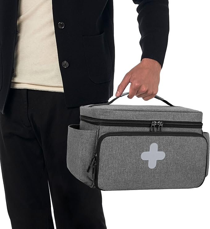 CURMIO Small Medicine Storage Bag, Empty Family First Aid Kits Case, Gray | Emergency Medical Supplies for Home Care, Pill Bottle Organizer, Multifunctional Bag for Medical Use, Dormitory, Travel