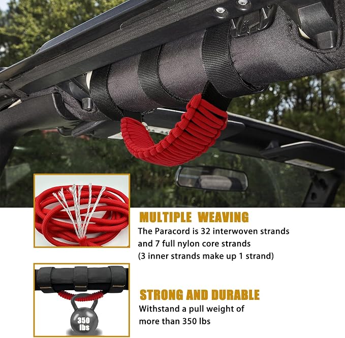 2 Pack Paraocrd Roll Bar Grab Handles for Jeep Wrangler Accessories | CJ YJ TJ JK JL LJ JLU JKU Sahara Freedom Rubicon, Gladiator JT (1955-2023 Modle), Upgrade Strong Metal Buckle, Non-Deformable