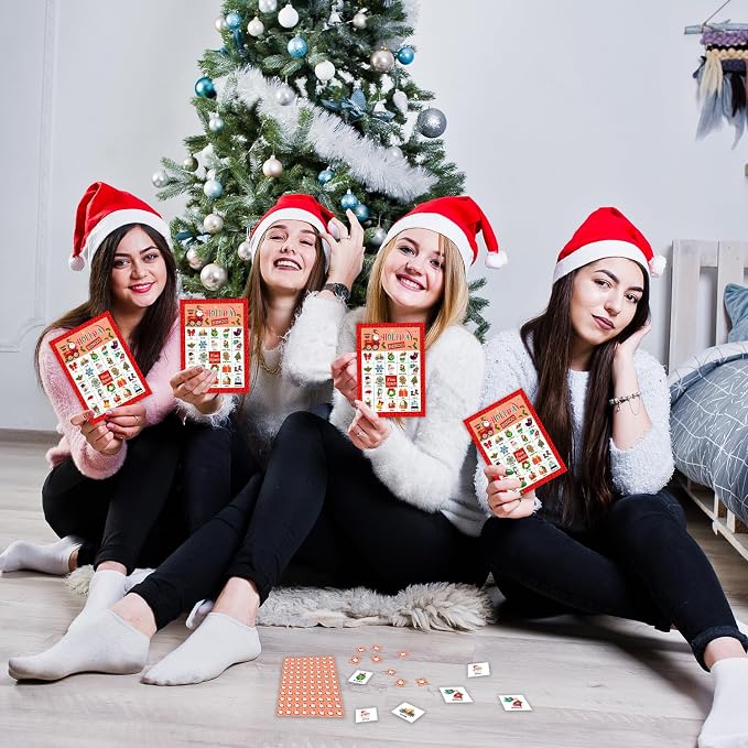 Christmas Holiday Bingo Game - Winter Bingo Card - 24 Players Bingo Game Set Indoor Outdoor Activities - Christmas, New Year Party Favors Supplies -A12