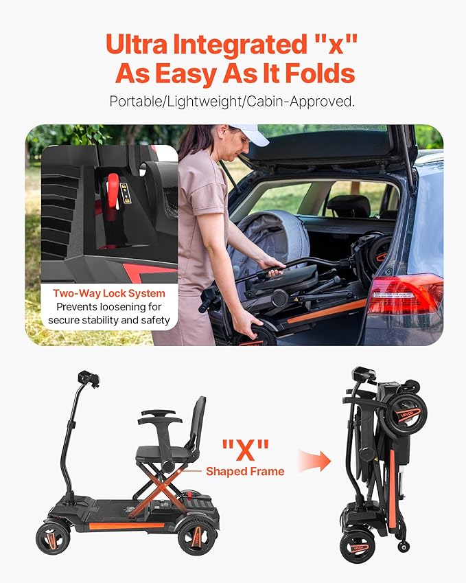 VEVOR Mobility Scooter, Auto-Folding Electric Power Scooter, Dual Front Suspension Enhance Stability & Comfort, 4-Wheel Design, Lightweight Foldable for Air Travel