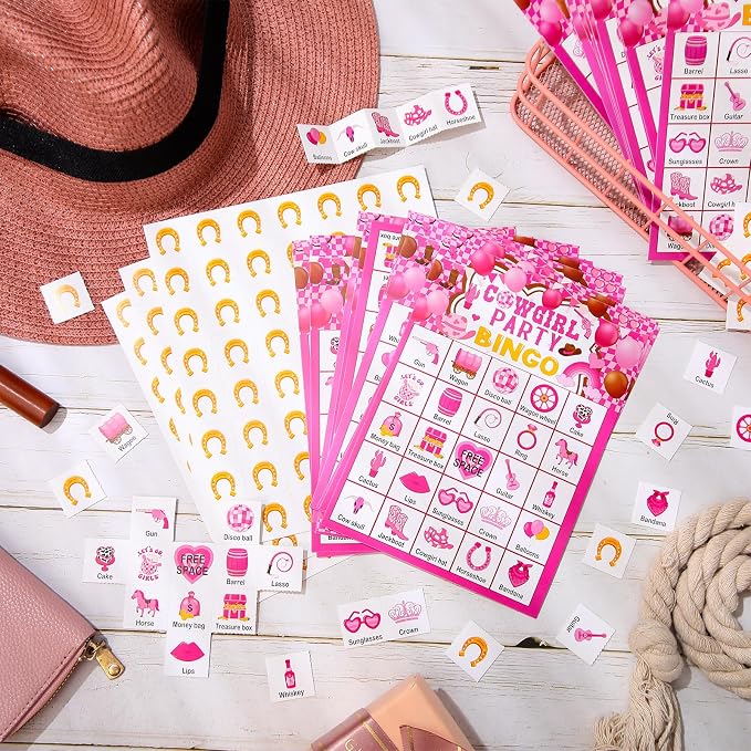 Liliful 35 Pcs Western Bingo Cards 24 Players Bingo Games Wild West Party Games for Kids Boys Girls Adults Family Classroom Activity Birthday Baby Shower Party Favors Supplies (Cowgirl)