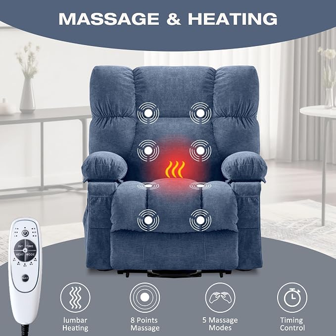 Power Lift Recliner Chair for Elderly with Vibration Massage and Lumbar Heating, Electric Lift Recliner Sofa with USB Charging Port and Side Pocket, Adjustable Lift Chair for Living Room Comfort