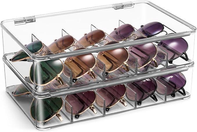 Sorbus Sunglasses Organizer - Plastic Stackable Eyeglass Case Storage Organizer for Multiple Glasses - Reading Glasses