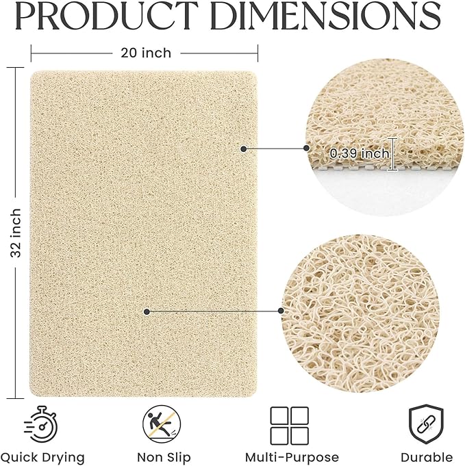 Bathtub Mat Non Slip, 32x20 Inch Shower Mats for Inside Shower, PVC Loofah Bathroom Mat Quick Dry with Drain Hole, Phthalate-Free Bath Mats for Shower Bathroom Tub and Wet Areas (Beige)