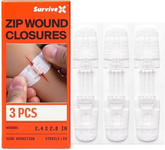 SurviveX Zip Stitch Wound Closure Strips - First aid Kit - Repair Wounds Without Stitches - Zipstitch Sutures - Laceration Closures - 3 PCS