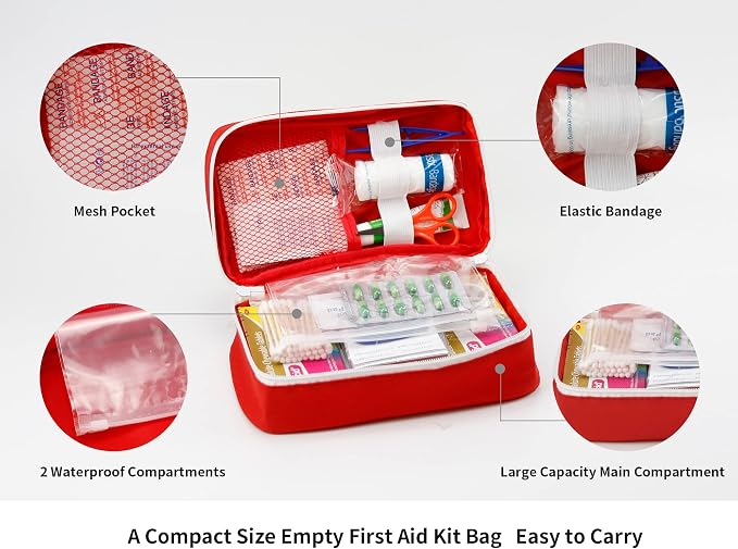 TOPASION Portable Empty First Aid Kit Bag, Travel Medicine Pouch, Small Medical Bag (Red)