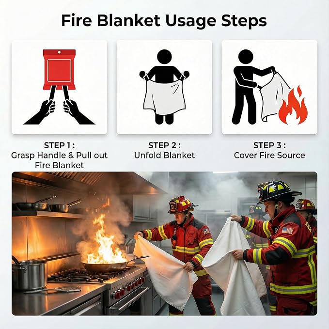 4 Pack,40"x40",Emergency Fiberglass Fire Blanket,Fire Suppression,Hooks | Easy Pull Tabs,No Mess After Use,No Expiration,Quick Emergency Response,Compact,Reusable,Kitchen,Grill,Camping,RV,Home,Garage