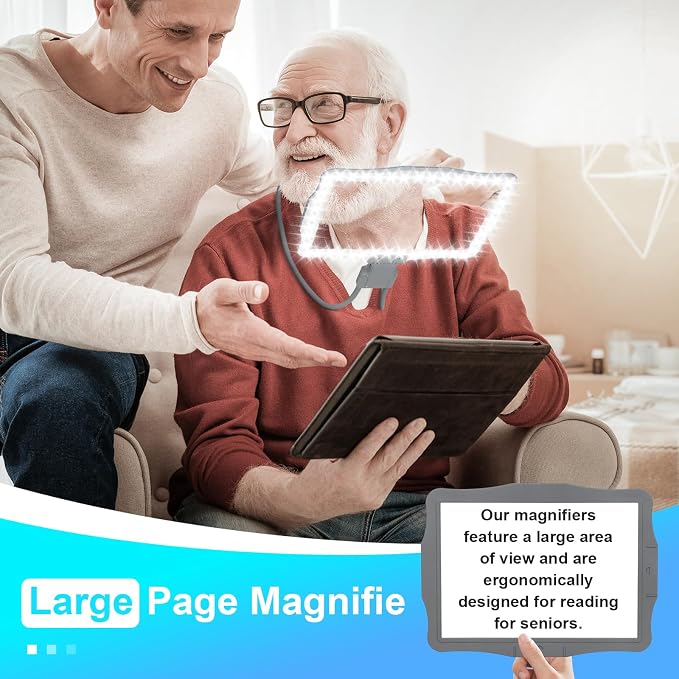5X Neck Magnifying Glass with Light Hands Free for Reading,Seniors | Full Page View Neck-wearable Magnifying Glass Hands-Free, 50 LED Lighted Magnifier for Sewing & Crafts