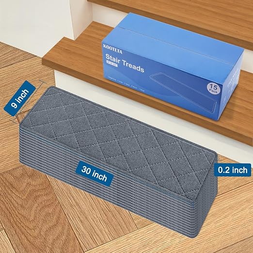 Stair Treads for Wooden Steps, 15 Pack 9" X 30" Non Slip Carpet Stair Treads Indoor with Reusable Adhesive for Elders and Dogs, Pet Friendly Polyester TPR Backing Stair Runner
