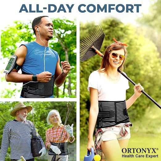 ORTONYX Back Brace for Lower Back Pain, Back Support Belt for Women & Men, Breathable Lower Back Brace with Lumbar Pad, Lower Back Pain Relief for Herniated Disc, Scoliosis, Sciatica/Black XS-M