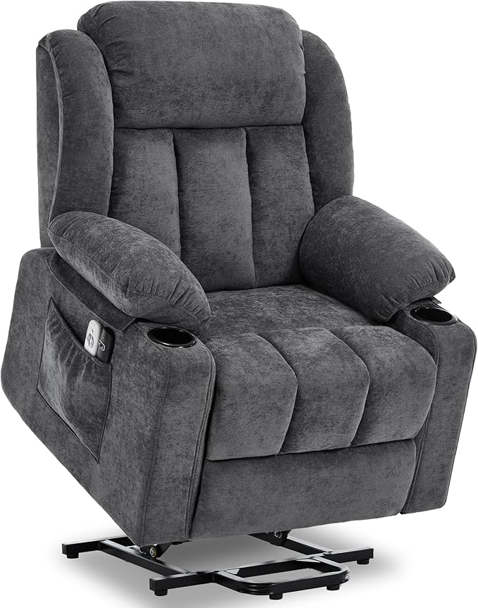 Power Lift Recliner Chair for Elderly with Massage and Heat, Recliner Chairs for Adults, Upgraded Fabric Reclining Sofa Chair with USB & Type-C Ports, L1288 (Dark Grey)
