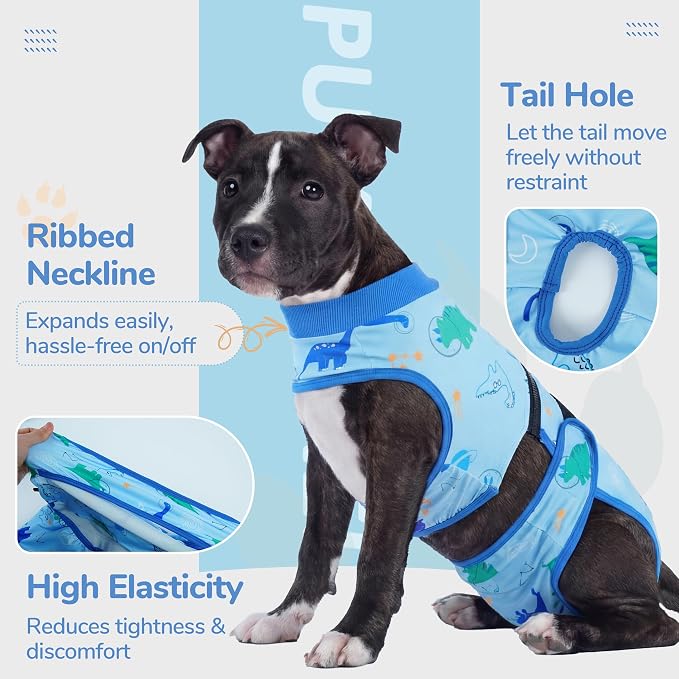 PUMYPOREITY Washable Dog Diapers, Escape-Proof Anti-Harassment Wear for Heat, Reusable Period Diaper, Full Body Dog Onesie for Post-Surgery Recovery, Incontinence, Puppy Training, XS, Blue