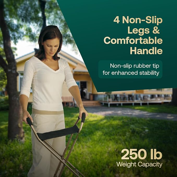 Walking Cane with Seat Folding Lightweight - Portable Walking Stick with Seat for Seniors, Seat Cane with Chair with 4 Non-Slip Legs & Comfortable Handle, 21” Cane Chair with 250 lb Weight Capacity