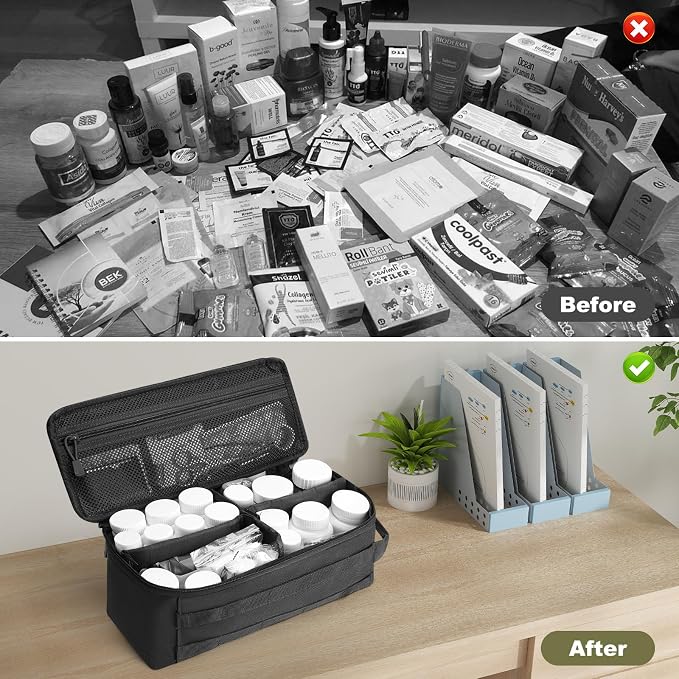 Travel Medicine Bag,Medication Pill Bottle Organizer Empty Case | Medicine Bag For Traveling,Hold Large Pill Bottles,Empty First Aid Bag