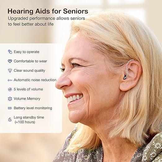 Hearing Aids for Seniors Rechargeable with Noise Cancelling, Hearing Amplifier with 5 Levels of Volume Adjustmen, Simple to Operate and Hear Clear Sound
