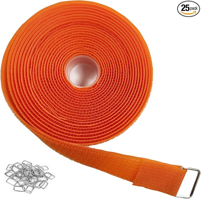 YMCRLUX 1"x16ft Hook and Loop Straps with 25 Metal Buckles, Adjustable Fastening Cable Straps, Cut-to-Length Cinch Strap, Reusable Nylon Securing Cord Ties for Organizer or Storage, 1 inch Wide,Orange