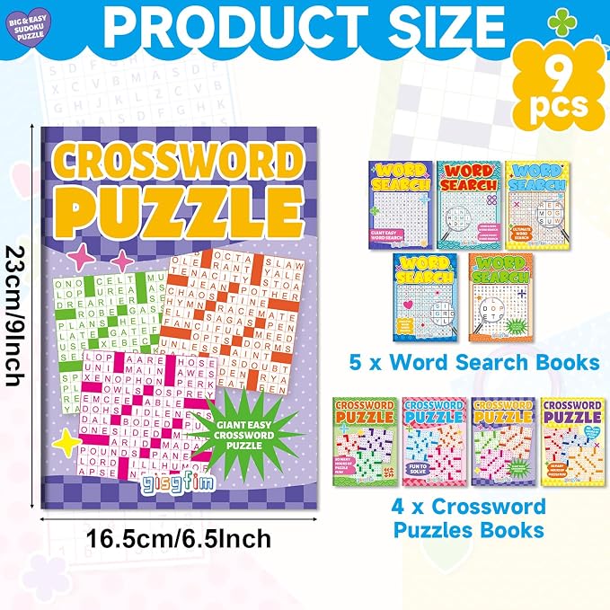 9 Pack Large WordSearch Puzzle Books for Adults Aging Seniors 6.5x9 Inches Word Find Puzzle Books with Large Print Words Activity Book Brain Games and Stress Relief(Variety Pack Bulk)