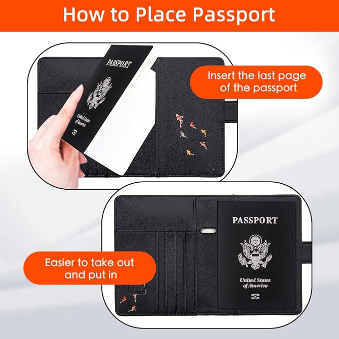 WALNEW Passport Holder for Travel, RFID Passport Wallet, Travel Essentials | PU Leather Passport Cover Case with Pen Holder, Travel Must Haves Accessories, Passport Book Holder for Women Men