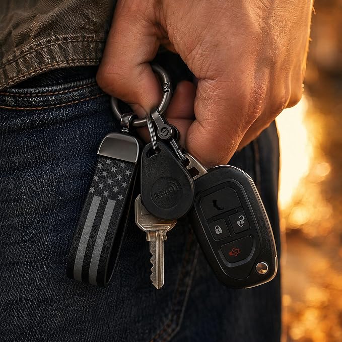 American Flag Keychain for Men Women, Leather USA Flag Key Chain for Daily | Flag keychain adds heritage patriotic style, Metal D-ring keep daily keys grouped,Practical gift for dads, husbands, wives