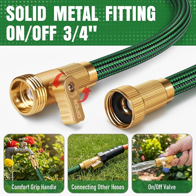 NON-EXPANDABLE 95 ft Garden Hose, Heavy Duty Flexible Water Hose, Kink Resistant Lightweight Hybrid Hose with Durable Fabric Skin, Leakproof Hose Male to Female Fittings